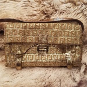 Fendi Gold Monogram Baguette SATC Vintage Like New!